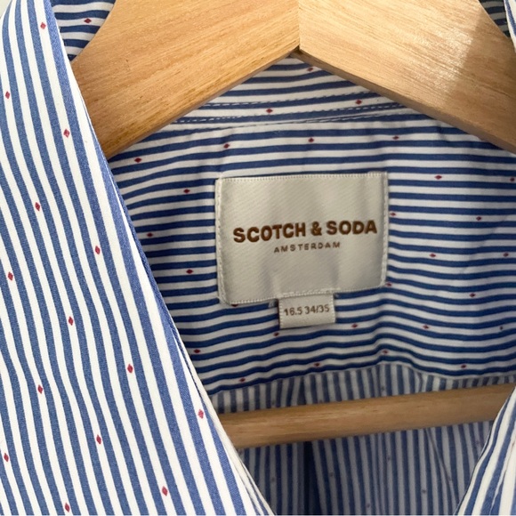 Scotch & Soda Amsterdam Blue/White Stripe Button-Down Shirt Men’s Sz 16.5 34/35 - Picture 3 of 13